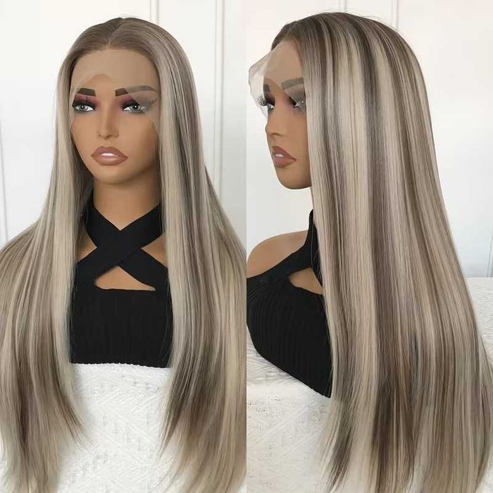 Лейс фронт перука 80 см русо-кафяв микс - синтетична 13х4 Lace Front