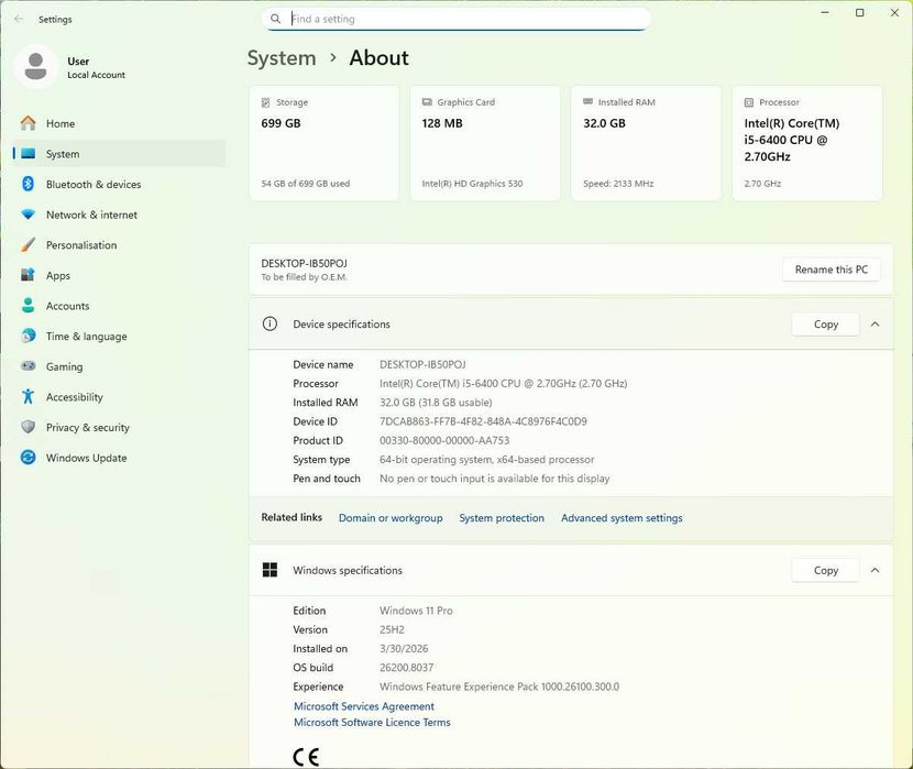 Компютър i5-6400/RAM 32GB DDR4/SSD 256GB + HDD 500GB
