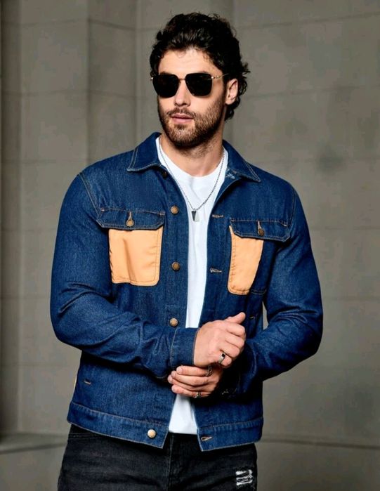 Ново мъжко карго дънково яке риза Street Style деним памук L