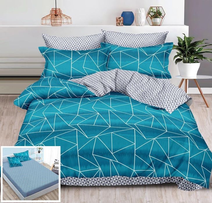 Lenjerie Pat Sincer Sx055, Bumbac, 6 Piese, Cu Elastic, Albastru