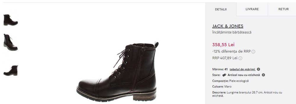 Ghete de piele JACK&JONES / Produs NOU / M: 41, 42, 43