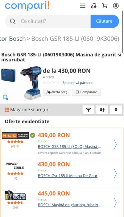 MDM vinde: Filetanta Bosch GSR 185-Li+Acumulator 1.5Ah.