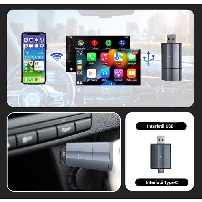 Adaptor Wireless Android Auto/Apple Carplay ZYTEQ® PL2 Universal, Nou