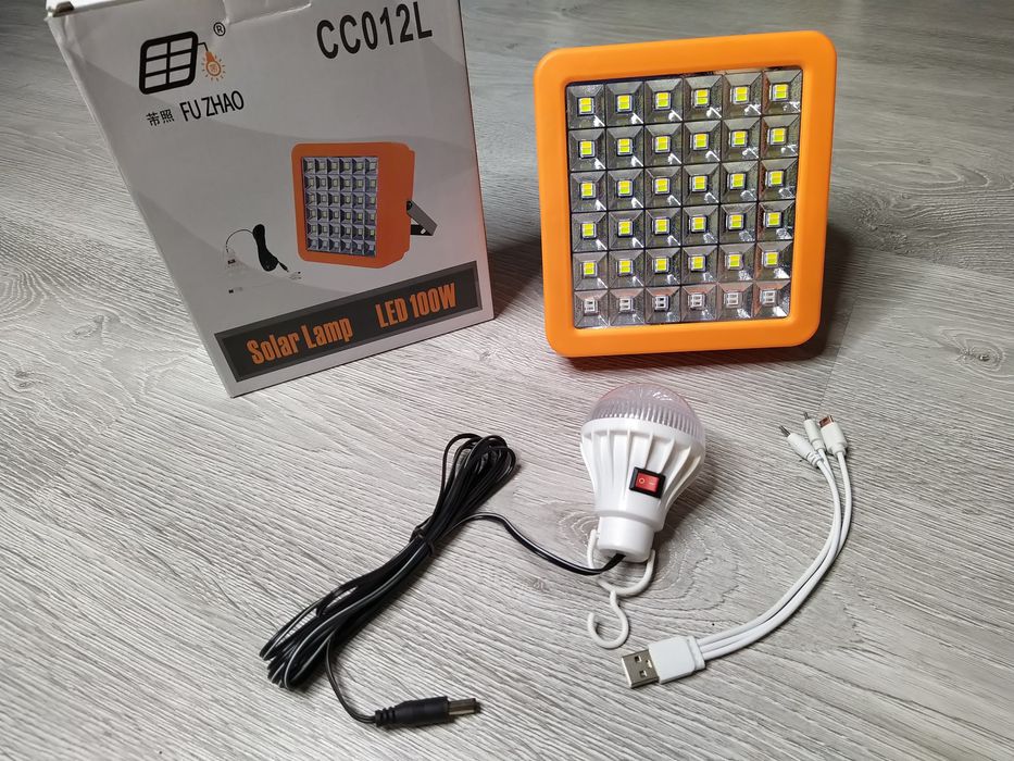 Lampa solara 100W+bec camping, pescuit autonomie 8h, cald rece neutru