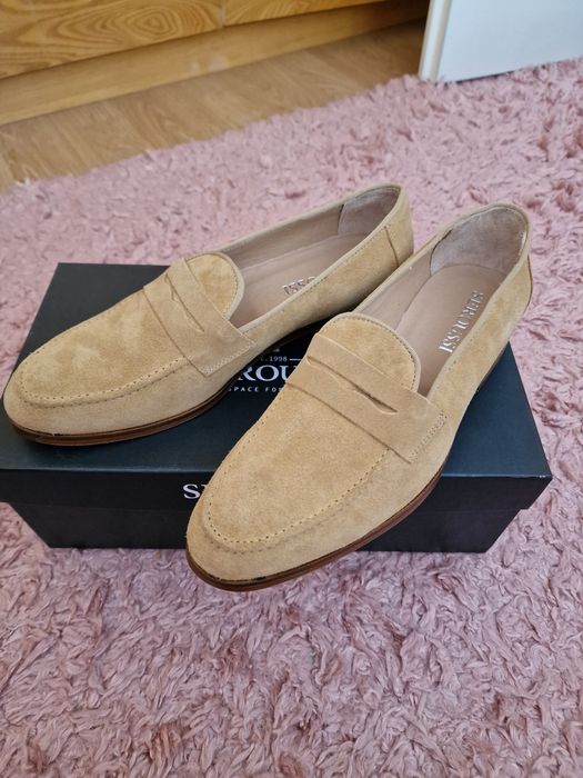 Mocasini loafers din piele intoarsa bej