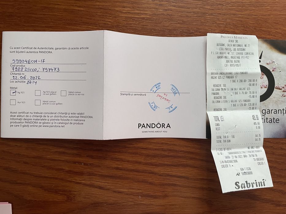 Brățara Pandora argint și 4 charmuri