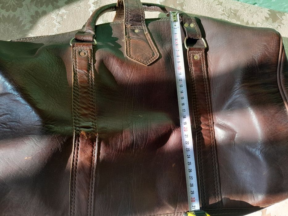 Пътна винтидж  чанта  от естествена  кожа