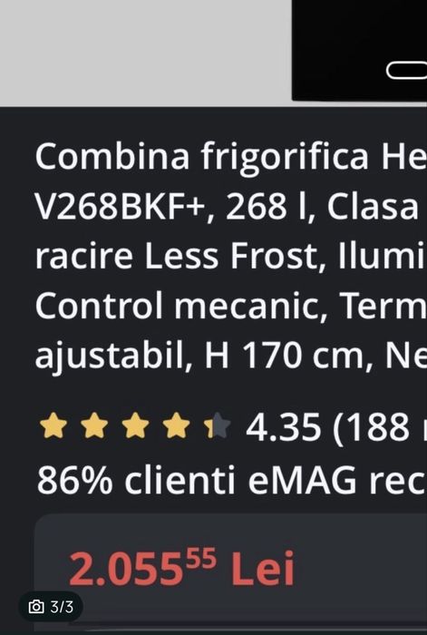 Ocazie 290 lei: Combină frigorifică Heinner HC-V268BKF+ 268 L, Less Frost, Negru, functioneaza perfect, ramas fara freon
