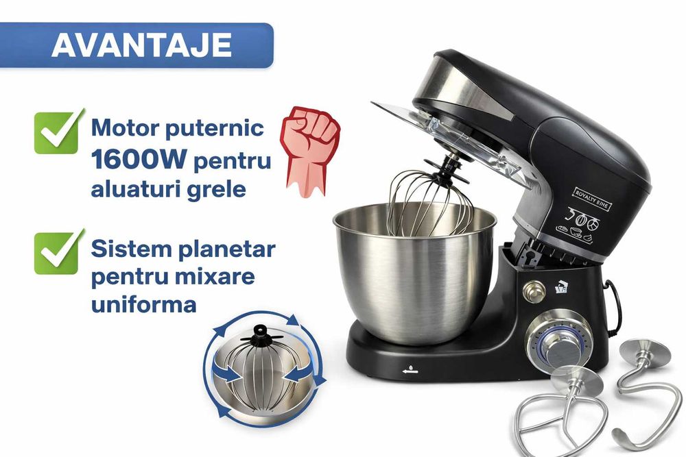 Mixer planetar Royalty Line 1600W cu bol inox 5L