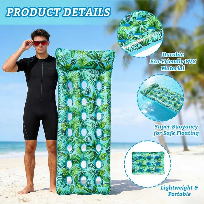 Hamac gonflabil pentru apă șezlong pentru piscină cu tetieră 21 orificii – 180x86 cm