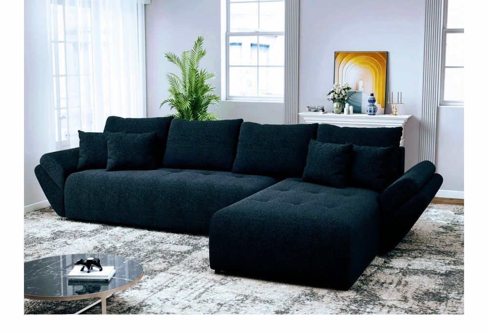Colțar extensibil dumonde cu ladă de depozitare Berlin XL Monte Negru 99 II 350x185 cm