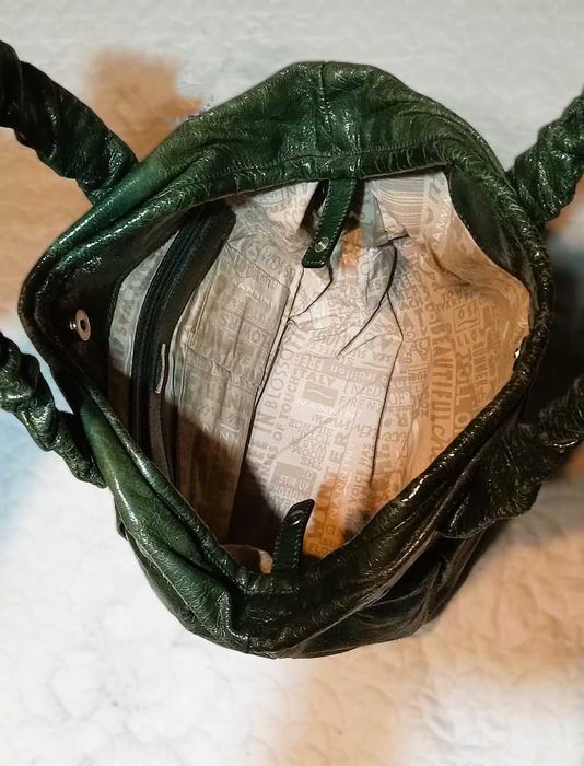 Geantă Nannini piele naturală verde oliv