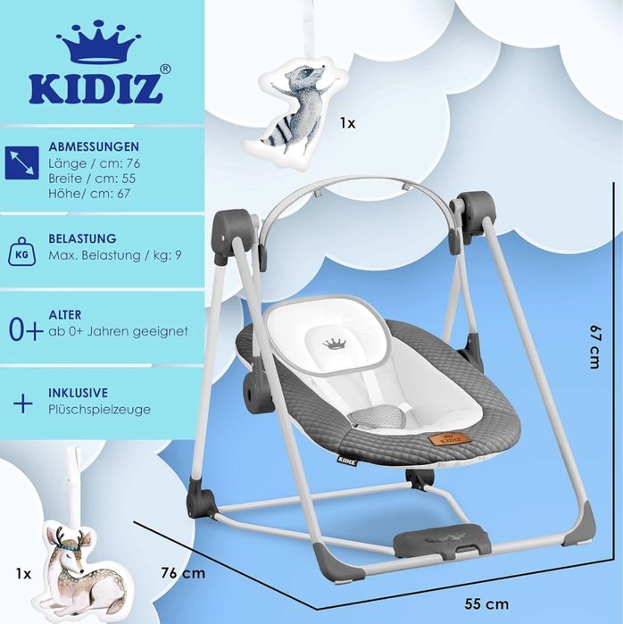 Бебешка люлка KIDIZ® Baby Rocker с 5 настройки на скоростта