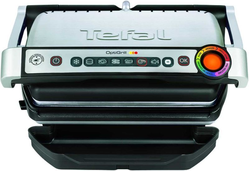 Нов Контактен Грил Скара Tefal Optigrill GC705D , 2 години Гаранция, 2000W, Сребрист