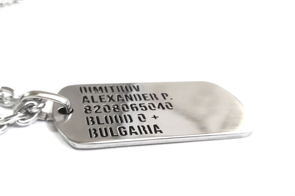 Луксозна военна плочка от неръждаема стомана с верижка