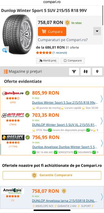 Anvelope iarna noi Dunlop 215/55R 18 dot 2025