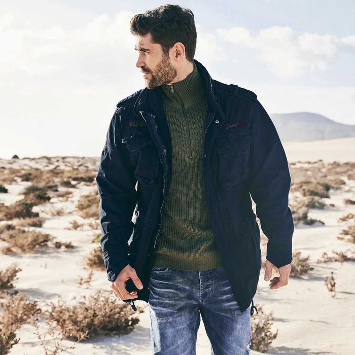 Мужская теплая куртка Brandit Giant M-65 тёмно-синяя (M-L)