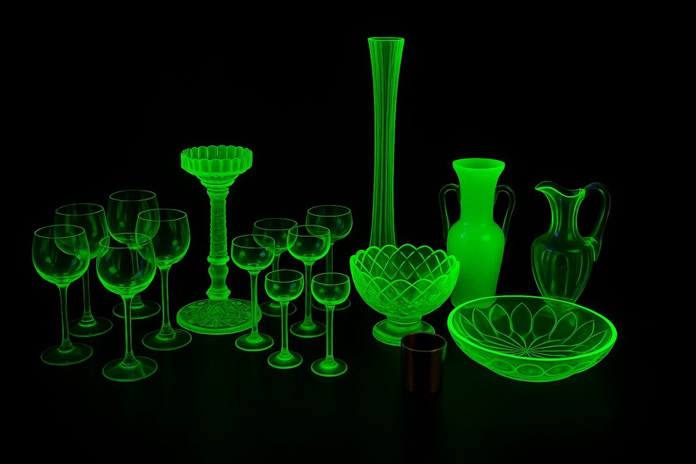 Colecție Uranium Glass – Sticlă cu uraniu fluorescentă UV – Raritate