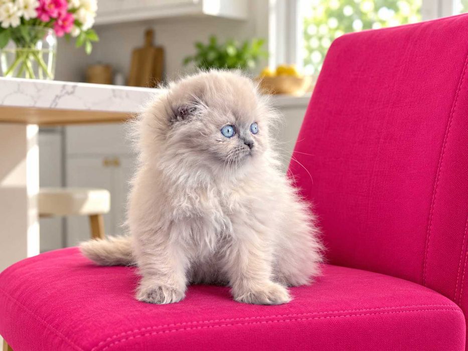 Pisicuță Scottish Fold Longhair, Blue-point de cea mai înaltă calitate. Pedigree. 2 luni