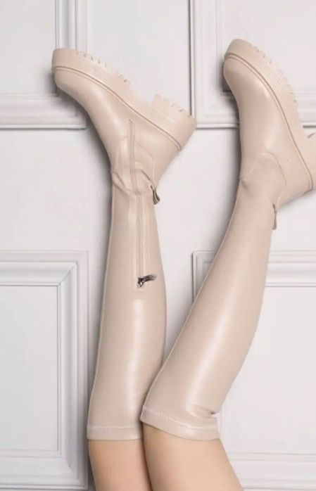 Сапоги ботфорты бежевые