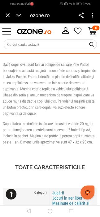 Atv paw patrol UK cu sunete și lumini faruri