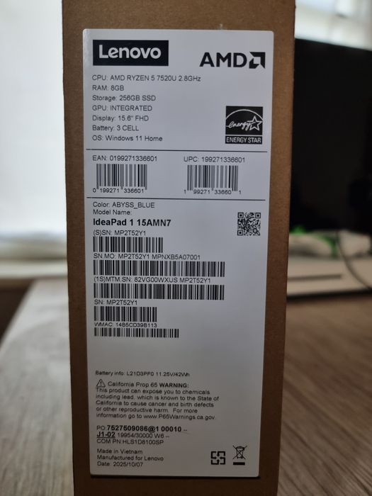 Lenovo IdeaPad 1 15AMN7 (AMD Ryzen 5-7520U/ DDR5 8GB/ SSD 256GB