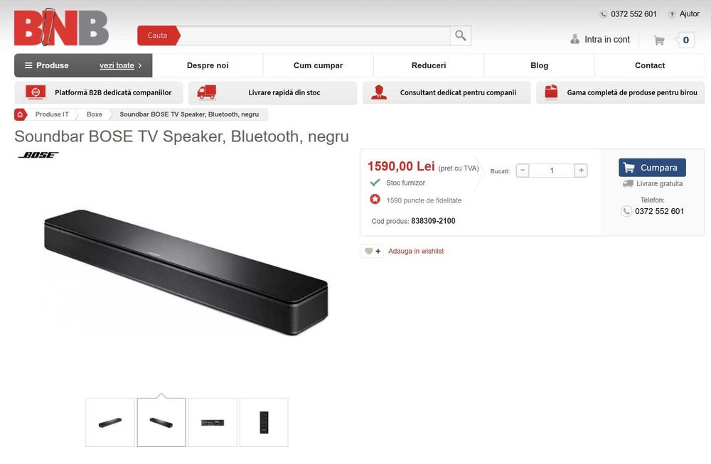 Soundbar Bose TV Speaker 838309-2100 Bluetooth HDMI Arc Negru Sigilat