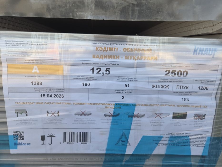 Гипсокартон КНАУФ 12,5мм