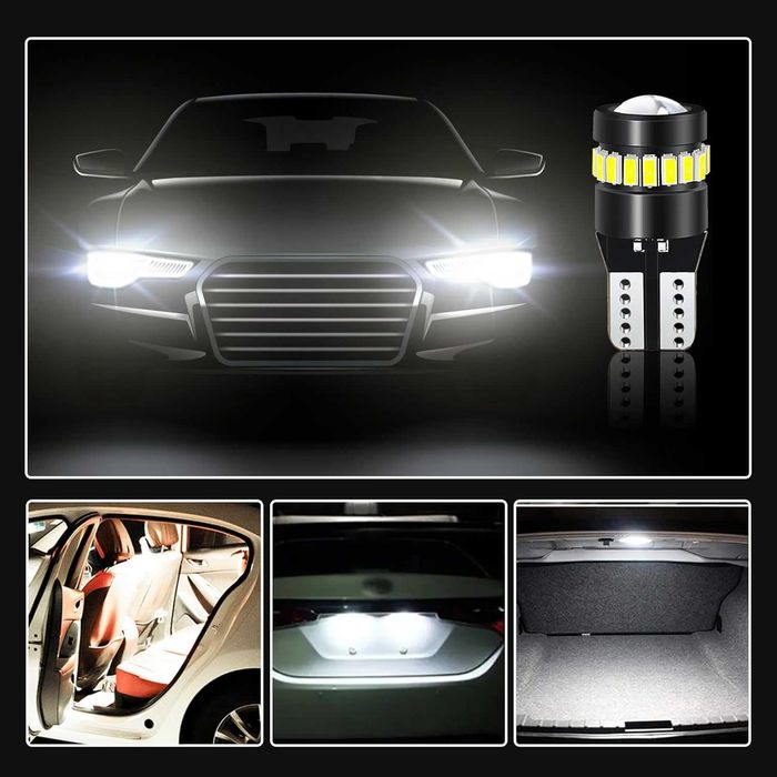 Комплект LED крушки T10 W5W Canbus, 18 SMD, 12V с лупа.
