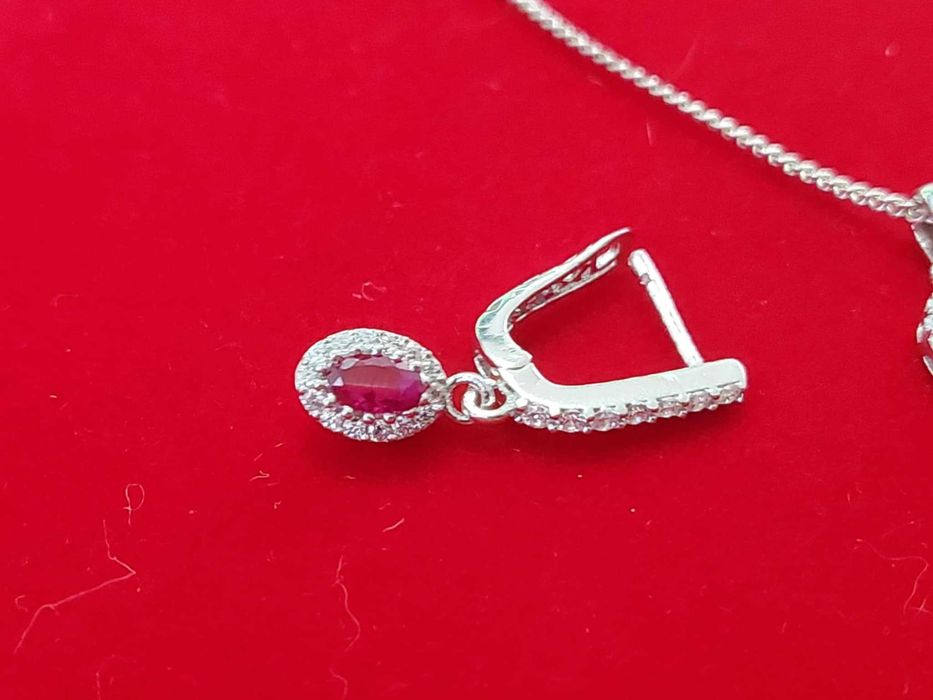 AG224,set argint 925,nou/marcat, zirconii albe si roz, 4 piese