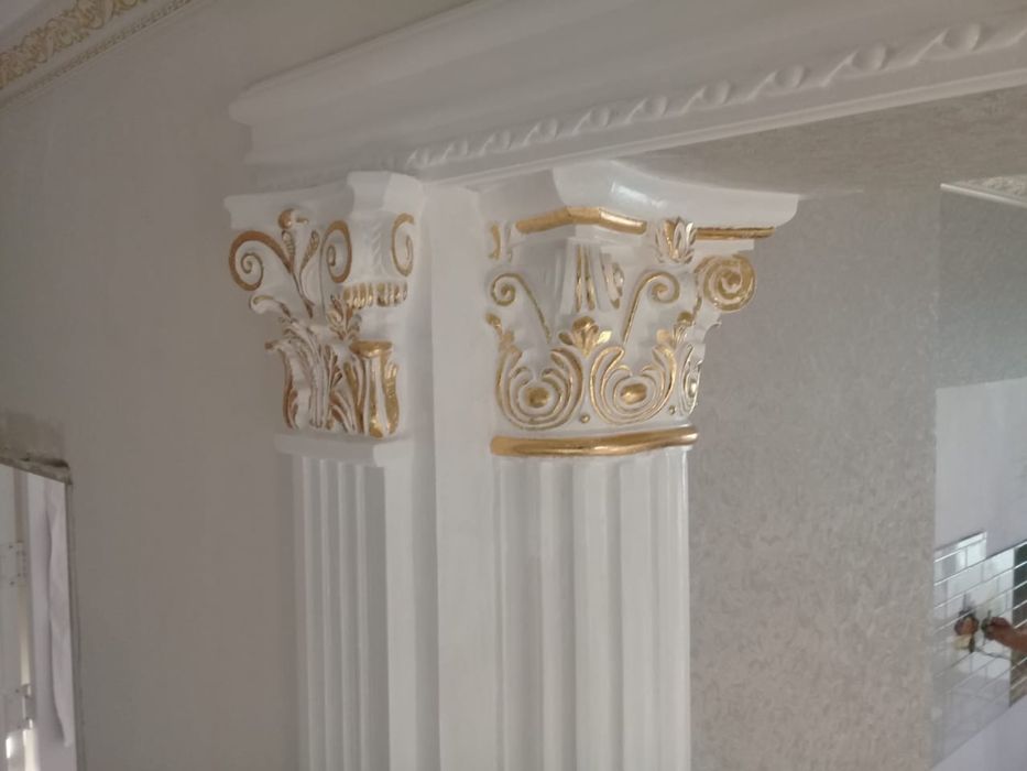 Камин, Арка, Колонна, 3д-панель, Рамка гипс Отделка