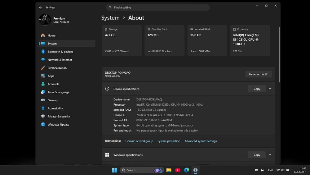 Лаптоп HUAWEI Matebook D14, 14"FHD  Intel i5, 512GB NVMe, 16GB RAM