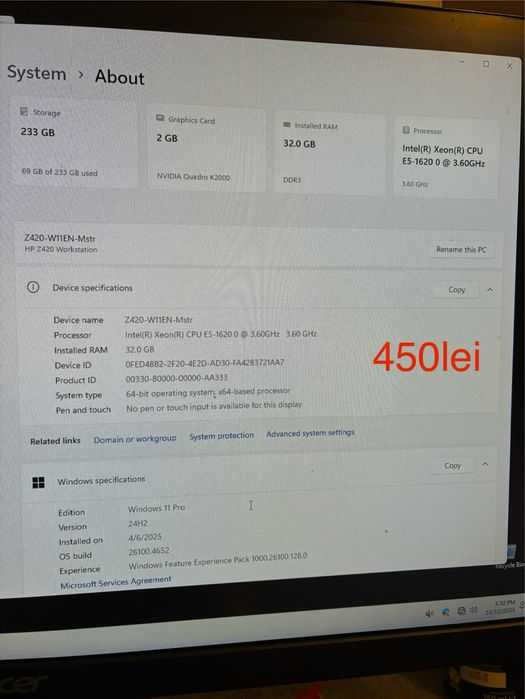 Calculator PC HP Z420 8gram cpu xeon