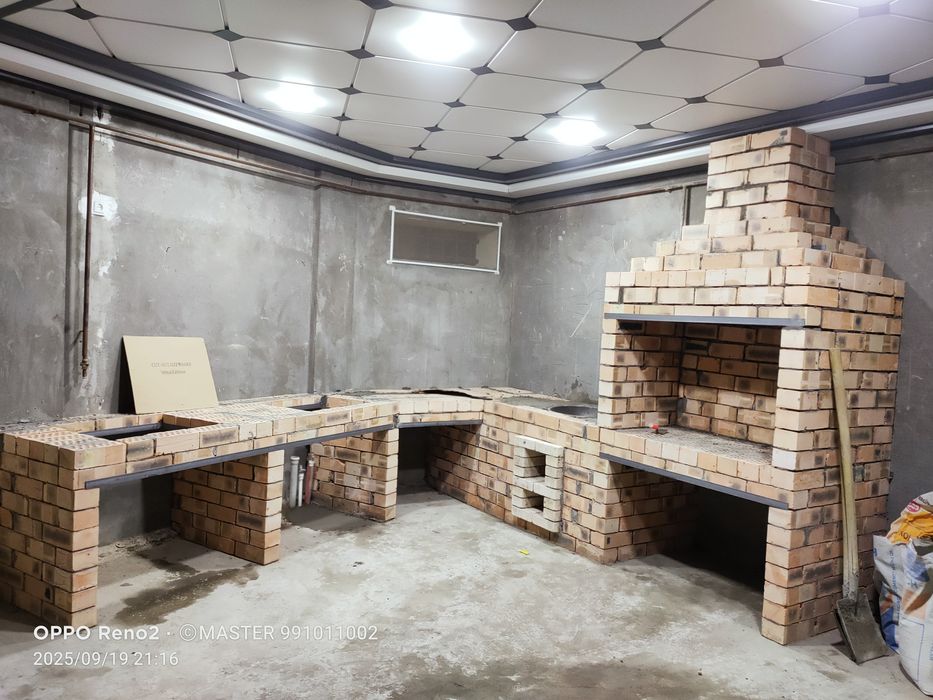 Летняя кухня барбекю цоколь гранит кафель брусчатка хизмати