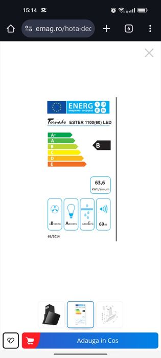 Hota Decorativa Tornado Ester 1100 (60), 1 motor, latime 60 cm, 3 vite