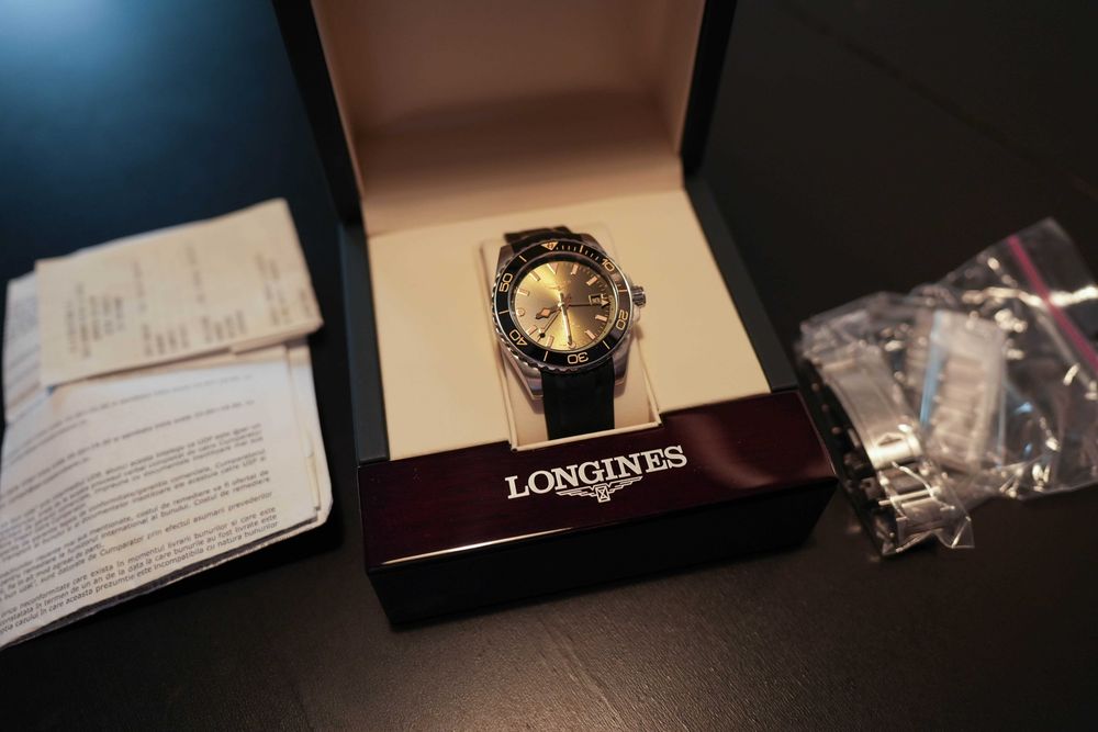 Ceas Longines HydroConquest GMT (L3.790.4.06.6) - Bratara originala metal + bratara rubber originala extra (cutie, acte, garantie)