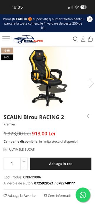 Scaun Birou / Gaming  PREMIERE RACING 2
