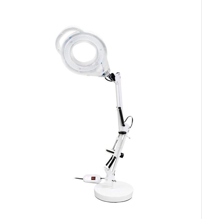 Lampă Cosmetică LED cu Lupă 5x, Braț Articulat Reglabil, Putere 24W, Fixare cu Menghină, Alb