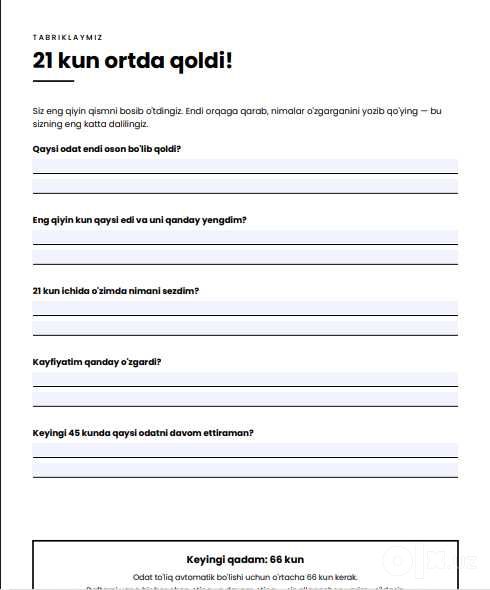 Odat daftari - 21 kunlik reja | reja, namoz, shukronalik