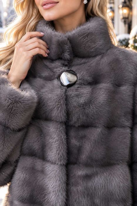 Haina blana vizon , Haină blană nurcă , Culoare Gri 4in1  , m.L-XXL