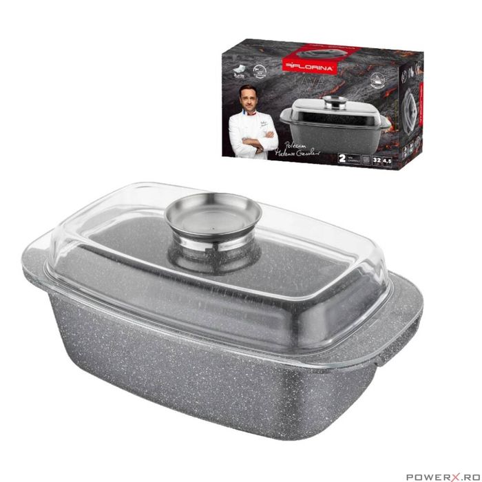 Vas termorezistent cu capac din aluminiu dreptunghilar pentru cuptor,