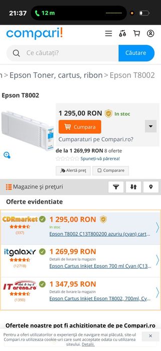 Vand cartus Epson Toner , ribon T8002