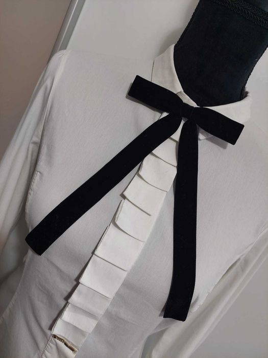 Fundă brosa catifea neagră pentru gât stil meli Melo, simplă, lungă