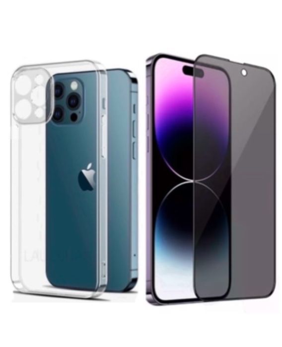 iPHONE 12/13/14 PRO MAX Pachet Full Husa Silicon + Folie Privacy 6D