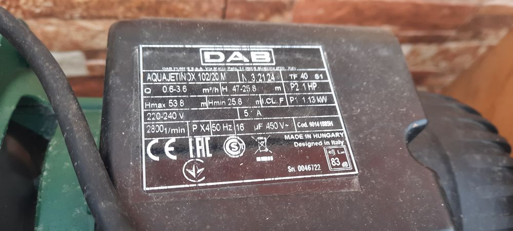 Хидрофор DAB Aqua jet  INOX102/20M Hmax53.8m Q 3.6m3/h Inox