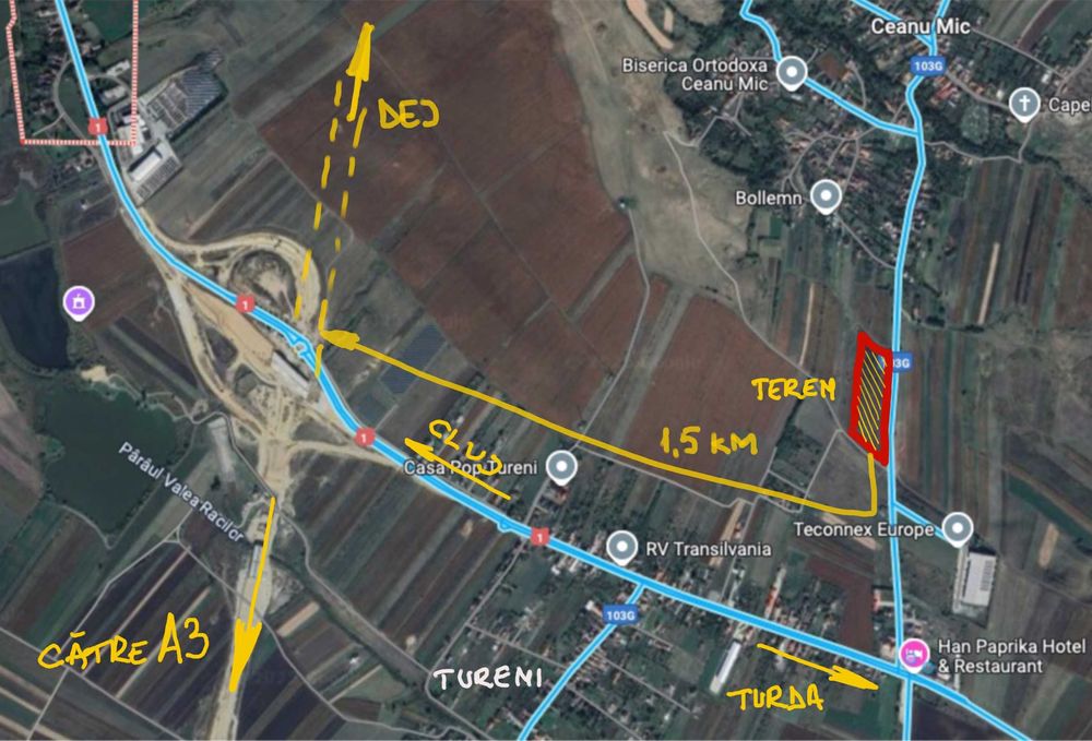 Proprietar vand 25.000 mp teren pentru hale in Tureni (nodul cu A3)