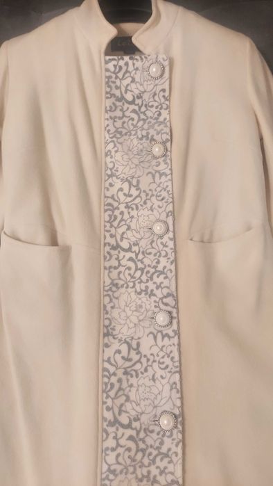 Уникално дамско палто (кашмир и вълна) с кожен кант, размер S-M