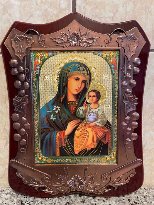 icoana veche icoana argintata maica domnului dim 24x27 icoana veche