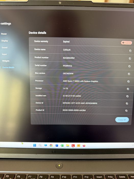 Laptop Lenovo Legion 5 Pro Ryzen 7, 32Gb, 1,5 Tb SSD