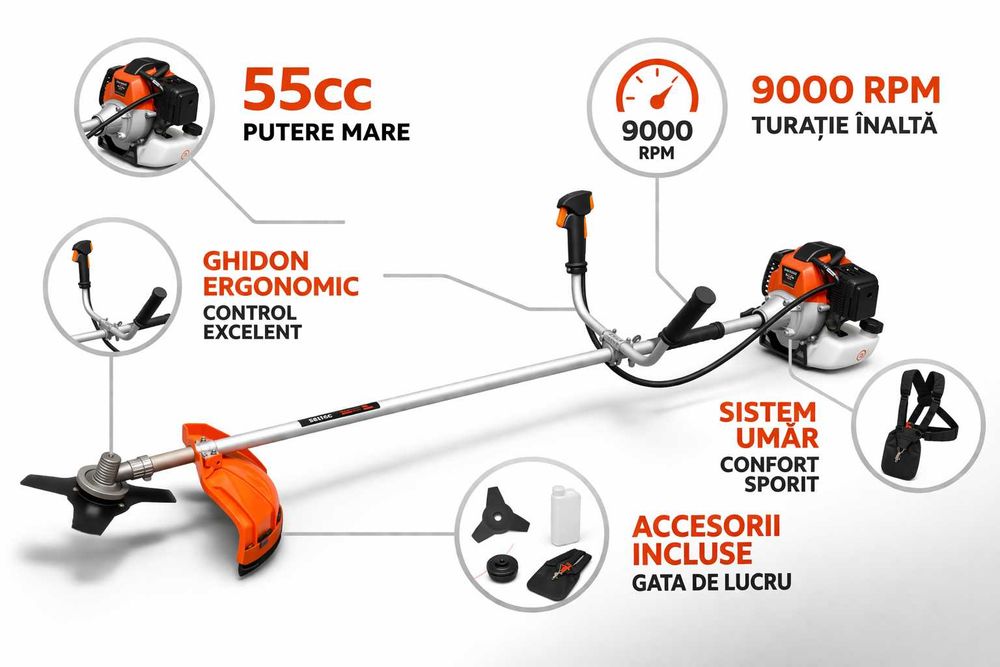Motocoasa 55cc 9000rpm benzina cu accesorii incluse